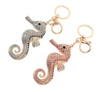 GLEAVI Llavero De Caballito De Mar Con Gemas De Imitación 2 Piezas Metal Brillante Rosa y Azul Llaveros De Dibujos Animados Accesorios Marinos Para Bolsos y Mochilas Verano