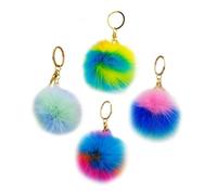 GLEAVI Llavero Pompón de Piel Sintética Suave 4 Piezas Multicolor Estilo Macaron Llavero Esponjoso y Peluche para Decoración de Bolso Coche y Teléfono