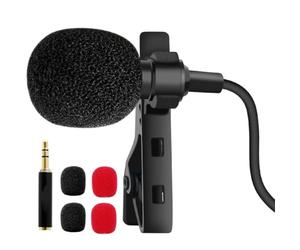 GLEAVI Micrófono de Solapa Omnidireccional Clip Negro Mini Micrófono de Grabación para Móvil y PC Cable de 15 M Incluye 2 Espumas Negras y 2 Rojas para Entrevistas y Streaming