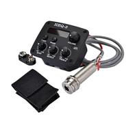 GLEAVI Pastilla Ecualizadora de 3 Bandas para Guitarra Acústica Preamplificador Piezoeléctrico con Afinador Digital LCD Control de Volumen Graves y Agudos Color Negro Sistema de