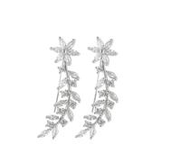 GLEAVI Pendientes Trepadores para Mujer con Diseño Floral Llenos de Pedrería Brillante Estilo Brazalete sin Perforación Color Platino Ideales para Fiestas y Ocasiones