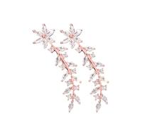 GLEAVI Pendientes Trepadores Tipo Brazalete para Mujer sin Perforación con Flores Llenas de Pedrería Color Rosa Dorado Delicados y Únicos para Fiestas Bodas y Graduaciones