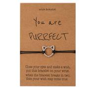 GLEAVI Pulsera Ajustable Cuerda Tejida y Dije de Gato de Aleación, Diseño Único para Expresar Cariño o Amistad en Cumpleaños o Invierno
