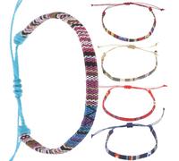 GLEAVI Pulsera de Cuerda Ajustable Tejida a Mano de Algodón y Lino, Pack 5 Piezas Coloridas, Tobilleras y Pulseras para Mujer, Accesorios Casuales para Uso Diario