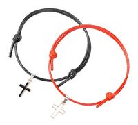 GLEAVI Pulseras Cordón Encerado Cruz 1 Par en Negro y Rojo Pulsera Cruzada Unisex para Amistad y Promesas Joyería Estética para Uso Diario y Regalos Obsequios