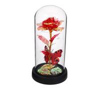 GLEAVI Rosa Eterna Boda Flores Artificial para Siempre Operado Pétalos Eterno Iluminado Iluminar Rosa Preservar Presente del Día De San Valentín Decoración Noche Forma Floral Rojo Vidrio