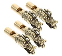 GLEAVI Silbato de Emergencia de Latón Cabeza de Dragón, 4 Unidades, Portátil, Llavero Decorativo para Camping y Senderismo, Resistente y Fuerte para Supervivencia al Aire Libre