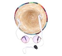 GLEAVI Sombrero de Paja Estilo Mexicano para Mascota 1 Pieza Gafas Doradas 2 Piezas Disfraz Verano para Perro y Gato Accesorio Fotográfico Ligero y Cómodo