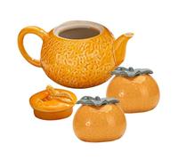 GLEAVI Tetera Pequeña de Cerámica Forma de Naranja con Frascos de Almacenamiento para y Decoración de Mesa