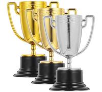 GLEAVI Trofeo Pequeño de Plástico Galvanizado en Oro Plata y Cobre Set de 3 Piezas para Premiación Deportiva Decoración de Trofeos para Competencias y Eventos Deportivos