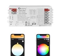 GLEDOPTO ZigBee 3.0 Pro+ Controlador LED 5 en 1/3 en 1 20 A Max RGBCCT/RGBW/RGB/CCT/Dimmer Funciona con Alexa H*ue Tuya Smart Life APP Control (201p-5 en 1 Controlador LED)
