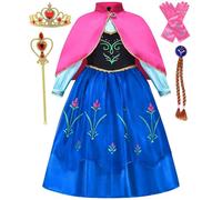 GLEEMEN Niña Princesa Anna Disfraz Fiesta de Cosplay Lujo Vestido Disfraz Niñas, Disfraz Princesa Niña, Vestido Princesa Niña con Accesorios, Disfraz niña Halloween Cosplay Carnaval (140)