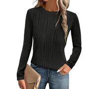 GLEENOD - Camiseta de manga larga para mujer, cuello redondo, elegante, con patrón de olas, básica, holgada, Negro , S