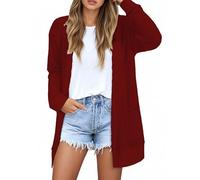 GLEENOD Cárdigan de punto para mujer, manga larga, informal, largo, elegante, cárdigan, cárdigan, con bolsillos, Jujube rojo., XL