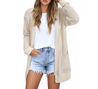 GLEENOD Cárdigan de punto para mujer, manga larga, informal, largo, elegante, cárdigan, cárdigan, con bolsillos, albaricoque, L