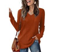 GLEENOD Jerséis para Mujer Cuello en V con Botones Tops de Manga Larga Suéter Ligero Túnicas Basica Pullover Camisetas