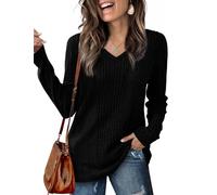 GLEENOD Jerséis para Mujer Cuello en V con Botones Tops de Manga Larga Suéter Ligero Túnicas Basica Pullover Camisetas