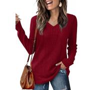 GLEENOD Jerséis para Mujer Cuello en V con Botones Tops de Manga Larga Suéter Ligero Túnicas Basica Pullover Camisetas