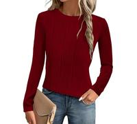 GLEENOD Jersey para mujer, cuello redondo, camiseta de manga larga, ligera, elástica, patrón ondulado, parte superior, otoño, invierno, rojo, L