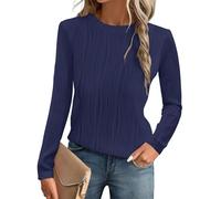 GLEENOD - Jersey para mujer, cuello redondo, manga larga, informal, de malla extensible, con diseño ondulado, sudadera para otoño, azul marino, XXL