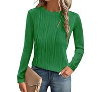 GLEENOD Pull Femme Col Rond à Manches Longues Skin Décontracté en Maille Extensible à Motif Ondulé Sweat-Shirt Automne, verde hierba, L