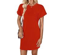 GLEENOD Vestido Mujer Cuello Redondo Manga Corta Playa Vestido Suelto Casual Verano Punto Costilla Túnica Camiseta Mini Vestidos 2025 Primavera, Rojo Brillante, S