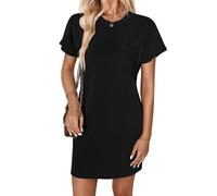 GLEENOD Vestido Mujer Cuello Redondo Manga Corta Playa Vestido Suelto Casual Verano Punto Costilla Túnica Camiseta Mini Vestidos 2025 Primavera, Negro , M