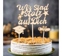 Gleevio 3 Stk Wir sind stolz auf Dich Cake Topper Holz,Abschluss Tortendeko