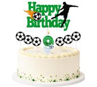Gleevio Decoración para tarta de 9 cumpleaños, decoración de fútbol, decoración de cumpleaños para niños, Happy 9 Birthday Cake Topper con velas de cumpleaños números 9 y 6 unidades de decoración para