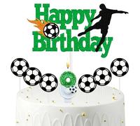 Gleevio Decoración para tartas de 8 cumpleaños, decoración de fútbol, decoración de cumpleaños para niños, Happy 8 Birthday Cake Topper con velas de cumpleaños números 8 y 6 unidades de decoración
