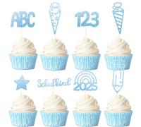 Gleevio Decoración para tartas escolar, 24 unidades, decoración para cupcakes, decoración para comienzo del colegio Balú, bolsa de azúcar, decoración para tarta de niño escolar 2025, decoración para