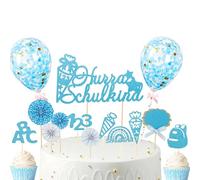 Gleevio Hurra - Decoración para tartas para niños escolares, 20 unidades, color azul, para comienzo del colegio ABC 123