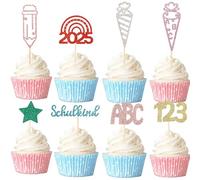 Gleevio Schulkind 2025 - Decoración para tartas, 24 unidades, decoración para tartas con purpurina, decoración para comienzo del colegio, decoración para tartas escolares, 2025, para comienzo del cole