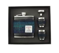 Glen Appin Harris Tweed - Juego de petaca y tazas (Col 119 azul turquesa)