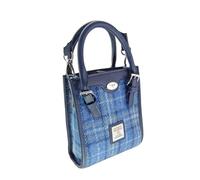 Glen Appin Harris Tweed 'Keltie' Bolso de mano alto con correa de hombro extraíble, 129 cuadros azul claro, s