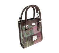Glen Appin Harris Tweed 'Keltie' Bolso de mano alto con correa de hombro extraíble, 137 tartán verde y rosa apagado, s