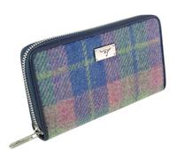 Glen Appin Harris Tweed Staffa LB2100-COL135 - Bolso largo con cremallera en tartán azul suave y rosa
