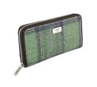 GLEN APPIN of Scotland LB2100 Staffa Harris Tweed - Cartera compacta con cremallera para mujer, bolsillo para monedas y ranuras para tarjetas, auténtico tweed escocés, Color 139 verde desteñido, L
