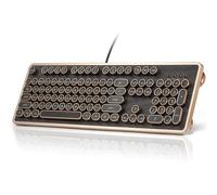 GLENCREAG RK104 - Teclado mecánico retro, con cable, 104 teclas de tamaño completo con teclas redondas para máquina de escribir, grano de madera, rollover N-Key, interruptores lineales verdes, ideal