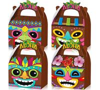 Glenmal 24 cajas de fiesta hawaianas Aloha Tiki Luau, cajas de dulces con temática tropical con asas, cajas de golosinas Tiki Luau de verano para Aloha Festival Hawaiian y Luau Suministros de fiesta