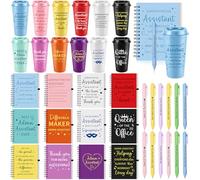 Glenmal Juego de 36 regalos para asistente administrativo, vasos de plástico inspiradores de 16 onzas, mini cuadernos en espiral, bolígrafo a granel, día profesional para damas, secretaria, compañeros