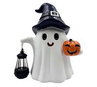 Glenmi Estatua de Fantasma de Halloween con Linterna Solar - Bonita Figura Decorativa de Fantasma con Sombrero y Decoraciones de Linterna Solar, Estatua de Resina for jardín,(A,LED)