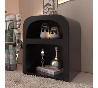 Glenmi Mesita de Noche Estrecha y Abierta de Madera, Mesa Auxiliar de Almacenamiento de Doble Nivel, Mesa Auxiliar Minimalista for Dormitorio, Sala de Estar, sofá o Espacio Entre(Black,2pcs)