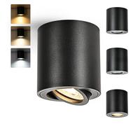 Gleonlux Focos LED Interior Techo Negro, Foco Techo Orientable 5W GU10 3000K Cálido/ 4000K Natural/ 6000K Frio, Focos Superficie Aluminio, Aplique Techo 230V, Downlight LED Superficie Ø80x84mm Pack 4