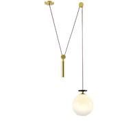 GLETSF 1-Light Pulley Pendant Chandelier, Rise Fall Ceiling Mount Fixture with White Glass Ball Shade Copper Fittings, Nordic Modern Engineering Lamp For Bedside Mirror Front Ca