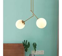 GLETSF 2-Light Glass Globe Ceiling Pendant Light Gold Adjustable Copper Pendant Lighting Hanging Chandelier For Bedroom Living Dining Room Lounge