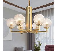 GLETSF 6-Light Crystal Chandelier Gold Luxury Crystal Glass Ceiling Pendant Light Fixtures American Copper Hanging Light For Bedroom Living Room Dining Room Kitchen Island