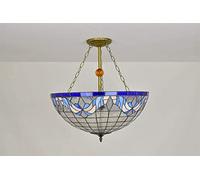 GLETSF Chandeliers,Ceiling Lamp European Style Mediterranean Retro Restaurant Stained Glass Anti-Chandelier Bar Foyer Garden Lamp Pendent Lamp,Blue/White