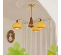 GLETSF Copper 5-Light Mid Century Modern Round Chandelier with Orange Milk Glass Shade Pendant Lamp Gold Hanging Ceiling Light,Chandelier Lamps-Amber-3 Lights