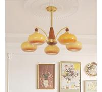GLETSF Copper 5-Light Mid Century Modern Round Chandelier with Orange Milk Glass Shade Pendant Lamp Gold Hanging Ceiling Light,Chandelier Lamps-Amber-5 Lights